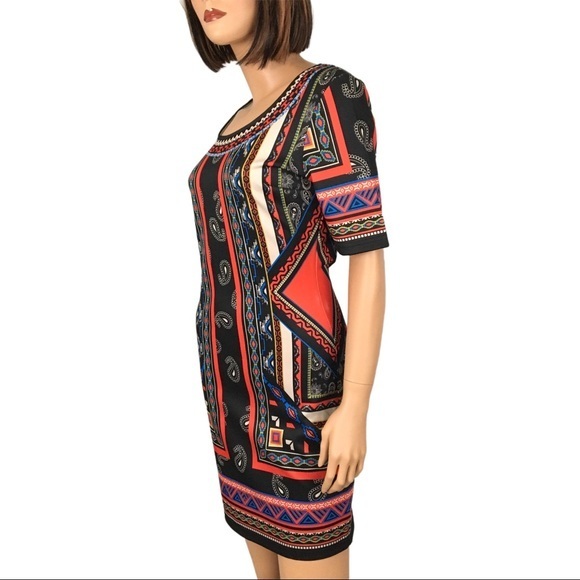 Jealous Tomato Dresses & Skirts - Jealous Tomato Geometric Paisley Dress Red Black Woman’s M Colorful Graphic